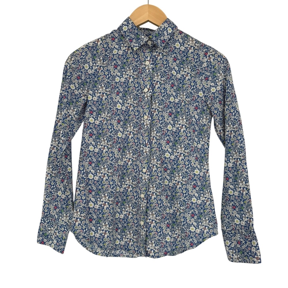 J.Crew Liberty Fabric Floral Print Button Down‎ Shirt Womens Size 00 Classic EUC
